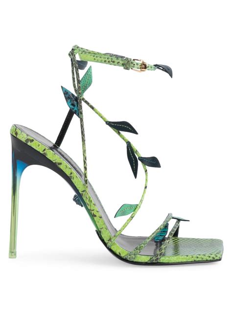 versace leaf python-embossed leather sandals